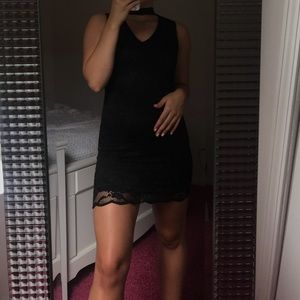 black lace mini dress